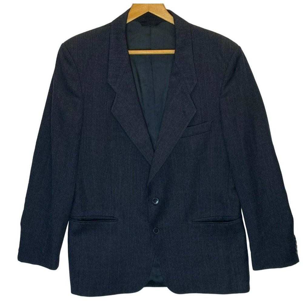 Daniel Hechter Paris Mens Wool Blazer Jacket Sport Coat Black Grey Striped 42 R